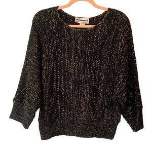 Y2k Vivanti Vintage Black Gold Metallic Dolman Sleeve Woven Sweater